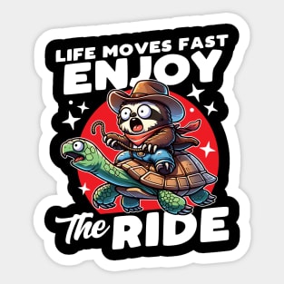 Cowboy Sloth Riding a Turtle Enjoy the Ride Sticker